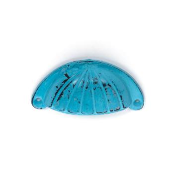 Muschelgriff Eisen Vintage Blau mit Streifenorname